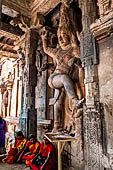 The great Chola temples of Tamil Nadu - The Brihadishwara Temple of Thanjavur. Dvarapala defending the eastern entrance porch of the temple mandapa. 